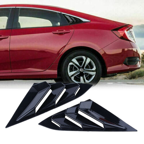 BLACK Quarter Window Louver Cover For Honda Civic 2016-2020 Carbon Fiber Pattern