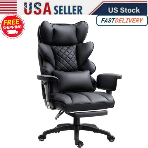 Computer Gaming Home Office Chair With Spring Cushion &Lumbar Support PU Leather