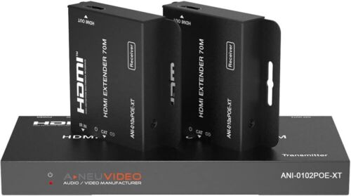 A-NeuVideo 1×2 HDMI POE 4K30Hz/1080p CAT6 Extender Splitter with 2x Receivers