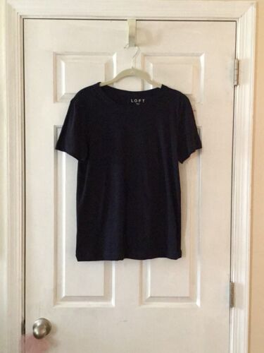 Ann Taylor LOFT Navy Blue Crew Neck Cotton Everyday Tee Short Sleeve Top EUC S