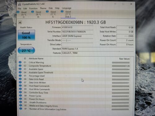 SK hynix 1.92TB SSD HFS1T9GDE0X0098N BE HW:01  PE8110M2110DPCIe NVMe SSD