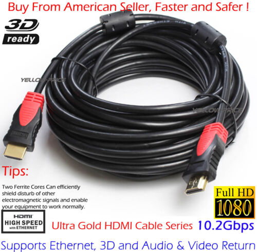 High Speed 25FT HDMI Cable w/Ferrite Cores Supports Ethernet 3D 4K Audio Return