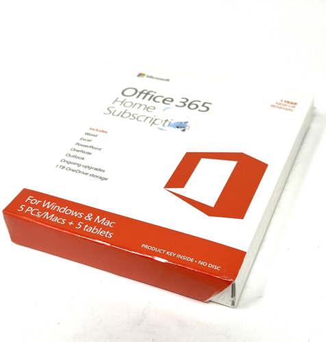 Microsoft Office 365 Home Year Subscription 5 PCs & Macs &5 Tablets / New Sealed