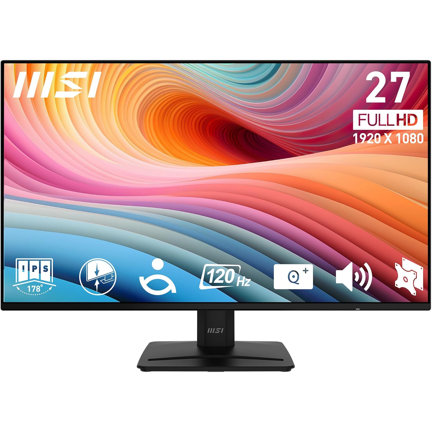 MSI PRO MP271A E2 27-inch IPS 1920 x 1080 (FHD) Gaming Office Monitor, 120Hz, Free-Sync, HDMI, DisplayPort, VGA Port, VESA Mountable, Tilt, Speaker, 4-Side Slim Bezel 1ms, Black