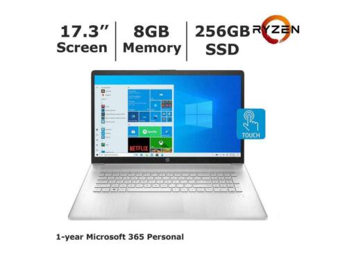 HP 17.3″ Touch 17-cp0056nr AMD 3 8GB DDR4 256GB SSD W10 Laptop Office 365 1 year