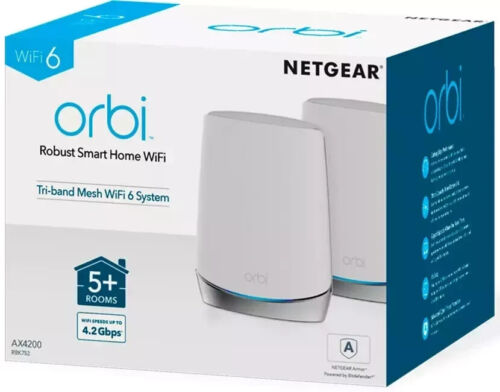 NETGEAR RBK752-100NAS Orbi AX4200 Tri-Band Mesh Wi-Fi 6 System (2-pack), White