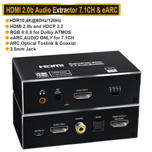 HDMI to HDMI+Optical SPDIF 4K HDMI Audio Extractor Converter Stereo HDMI 2.0