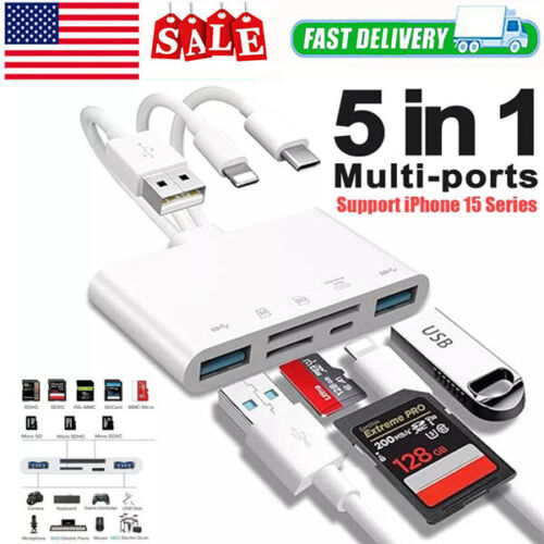 5 in 1 Memory Card Reader USB 3.0 OTG Adapter SD Card Reader For iPhone/iPad LOT