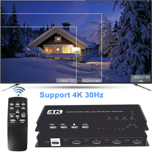 Hotkey 4K 4×1 KVM HDMI Quad Multi-Viewer Display Switch Vedio Wall Controller