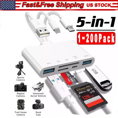 5 in 1 Memory Card Reader USB 3.0 OTG Adapter SD Card Reader For iPhone/iPad Lot