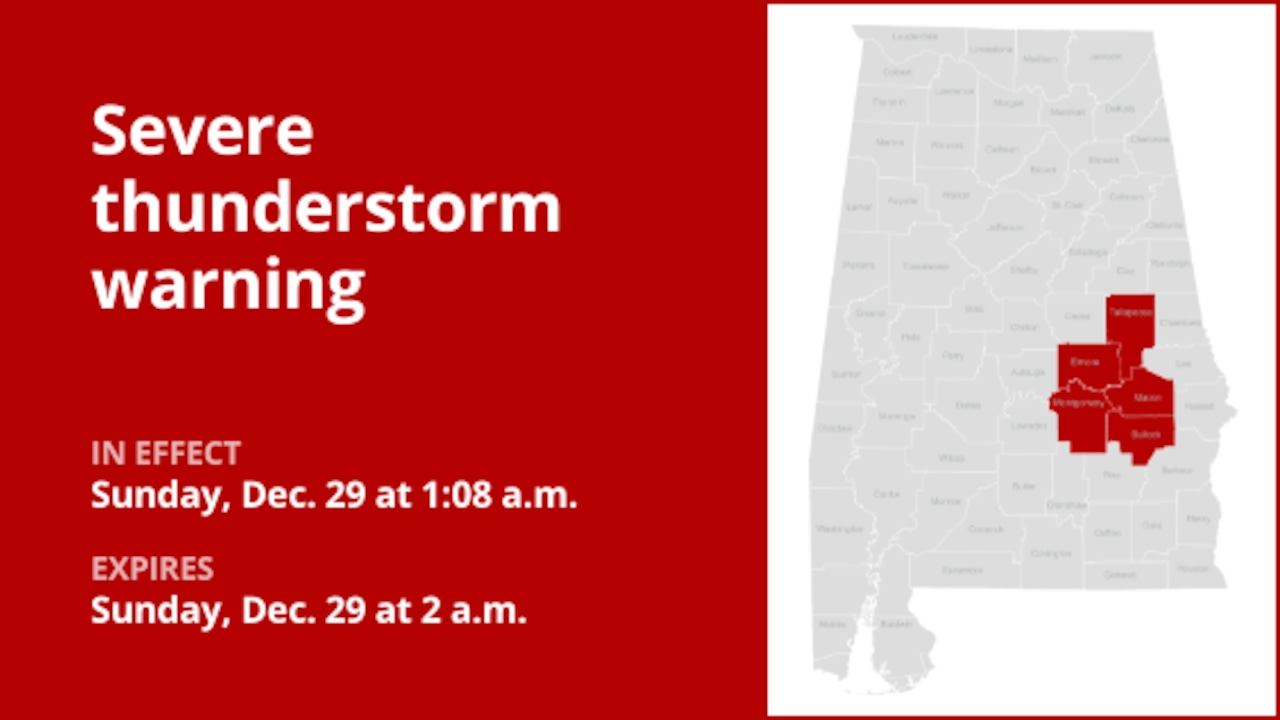 Update: Thunderstorms with damaging winds in East Central Alabama Sunday