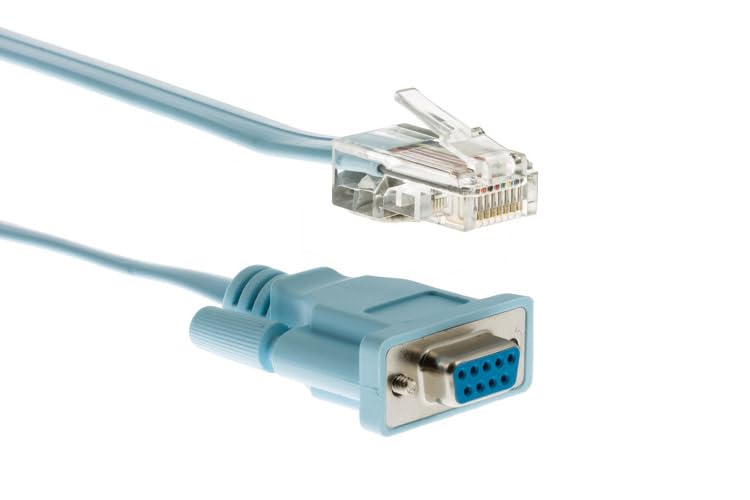 Light Blue RS232 Cable, Rollover Pinout RJ45 to DB9, Compatible Cisco Console Cable DB9 for CAB-Console, 72-3383-01, CAB-1700-CON=, AIR-CONCAB1200= Lifetime Wty (6 ft)