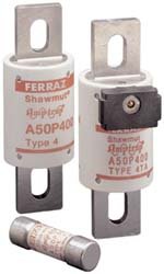 Mersen A50P Semiconductor Protection Fuse with Bolt-in Mount, 500VAC/450VDC, 100kA AC/79kA DC, 450 Ampere, 2″ Diameter x 4-15/32″ Length