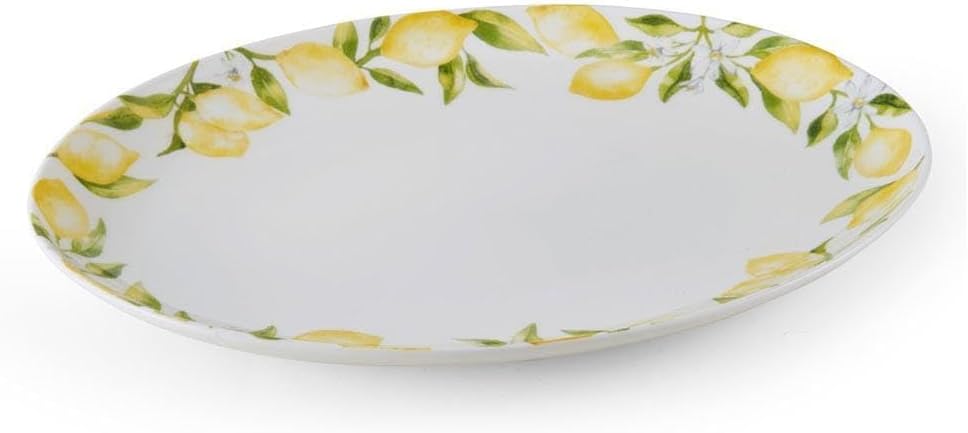 Mikasa Lemons Oval Bone China Lightweight Chip Resistant Serving Platter, 14-Inch, Multicolor