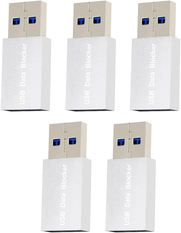 5PCS USB Data Blocker Charge-Only USB Blocker Adapter for Blocking Data Sync Protect Against Juice Jacking Silver