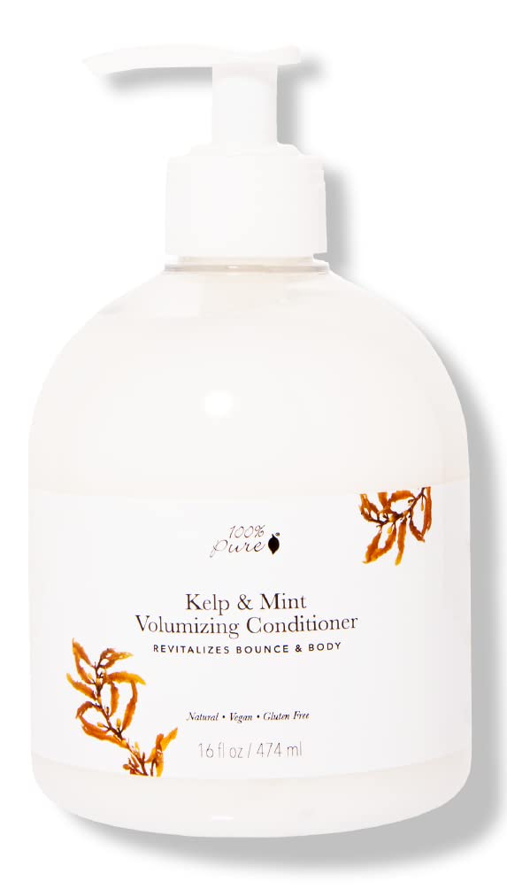 100% PURE Kelp & Mint Volumizing Conditioner Moisturizer & Deep Hydration – Botanical Body Boost for Dry, Damaged Thinning Hair, Promotes Healthy Growth for Women & Men – Sulfate Free – 16 Fl Oz