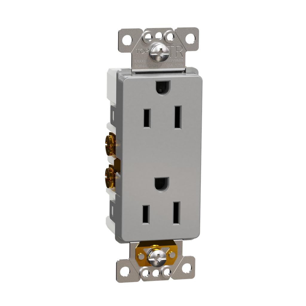 Schneider Electric – Square D X Series 15A 125V Tamper Resistant Duplex Decorator Receptacle Outlet, Screw-In Installation, Side Wire Clamps, Matte Gray, Thermoplastic Material – Wall Plate Required