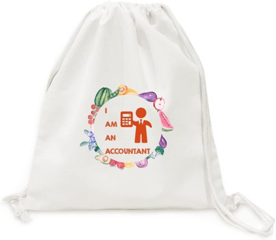 Calculator Accounting Data Job Canvas Fabric Vegetable Fruit Folding Cinch Bag