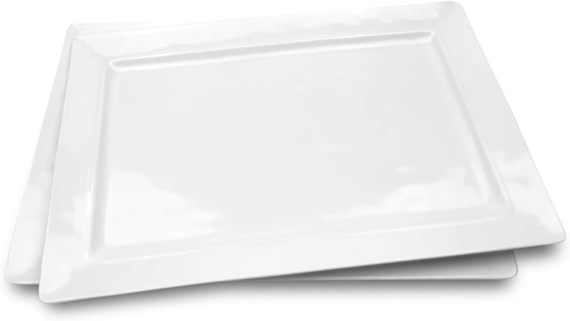 Melamine Serving Tray – 2 Piece 15.875″ x 10.875″ 100% Melamine Rectangular Platter,White Color | Shatter-Proof and Chip-Resistant Dishwasher Safe and BPA Free