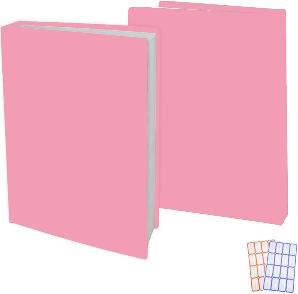 2 Pack Stretchable Book Sleeve Covers, for Paperbacks Hardcover Textbooks up to 9″ x 12″, Office Supplies with Free Sticker Labels (2 Pack, Pink)