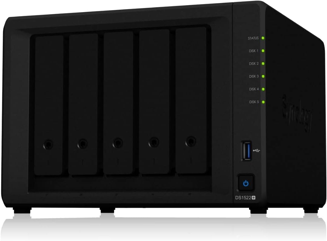 Synology DS1522+ 5-Bay Desktop NAS Solution 5×3,5/2,5″ SATA HDD/SSD, 2X M.2 2280 NVMe SSD, 8GB RAM