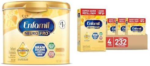 Enfamil NeuroPro Baby Formula, Infant Formula Nutrition, Triple Prebiotic Immune Blend, 2’FL HMO, Powder Tub, 20.7 Oz + Infant Formula Powder, Baby Milk, 36.4 Oz (Pack of 4)