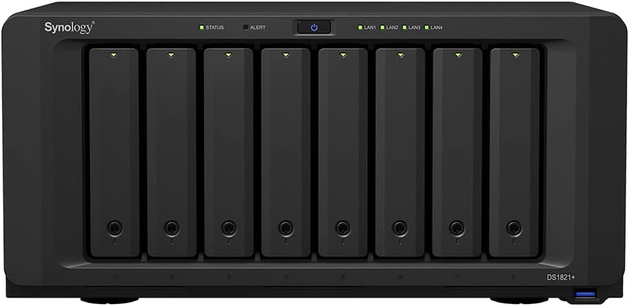 Synology DS1821+ 8-Bay Diskstation NAS (AMD Ryzen V1500B Quad-Core 2,2 GHz 4 GB DDR4 ECC SODIMM 4 x 1 GbE RJ-45 LAN-Port) 96TB Bundle with 8X 12TB WD Red Plus