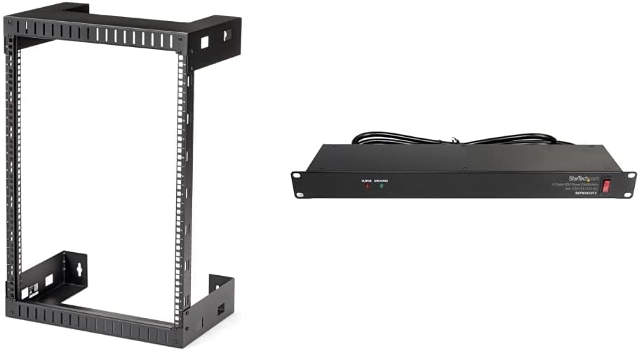 StarTech.com 15U 19″ Wall Mount Network Rack – 12″ Deep 2 Post Open Frame Server Room Rack & .com 8 Outlet Horizontal 1U Rack Mount PDU Power Strip