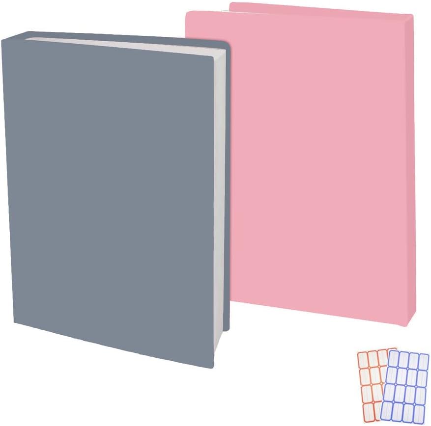 2 Pack Stretchable Book Sleeve Covers, for Paperbacks Hardcover Textbooks up to 9″ x 12″, Office Supplies with Free Sticker Labels (Grey + Pink)