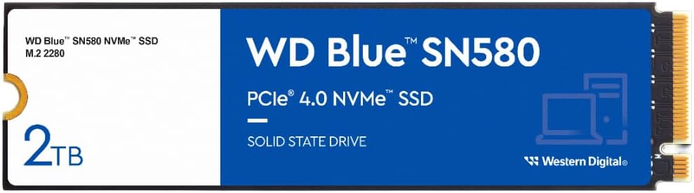 Western Digital 2TB WD Blue SN580 NVMe Internal Solid State Drive SSD – Gen4 x4 PCIe 16Gb/s, M.2 2280, Up to 4,150 MB/s – WDS200T3B0E