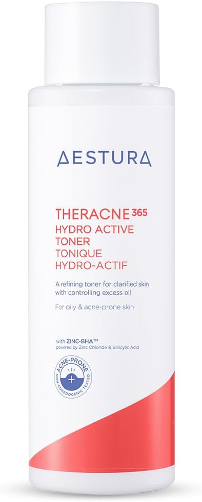 AESTURA THERACNE365 Hydro Active Toner for Acne-Prone Skin | Reduce Excess Oil, Improves The Skin Texture, Soothing Zinc & Sebum-Caring BHA, Non-comedogenic, 6.76 Fl Oz