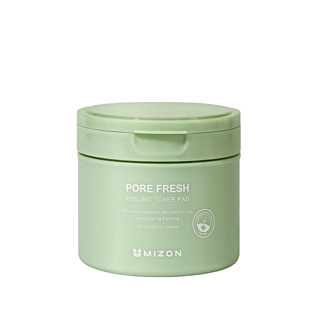 MIZON Pore Fresh Peeling Toner Pads, AHA, BHA, PHA, Peeling Pads, Cotton Toner Pads, Soothing, Exfoliating, Toning, Pore-Tightening, two sided, (60 Pads)