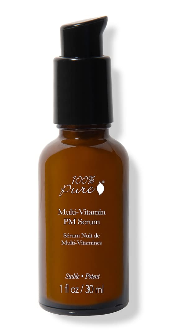 100% PURE Multi-Vitamin PM Face Serum Anti-Aging Night Moisturizer Feeds Thirsty Skin with Retinol & Potent Antioxidants from Vitamin C Nightly Facial Skincare Restore & Rejuvenation – 1 Fl Oz