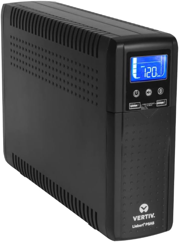 Vertiv Liebert PSA5 UPS – 700VA 420W 120V Line Interactive AVR Tower UPS, 10 outlets, 2 USB Charging Ports, Battery Backup with Surge Protection, 3 year warranty, Energy Star Certified (PSA5-700MT120)