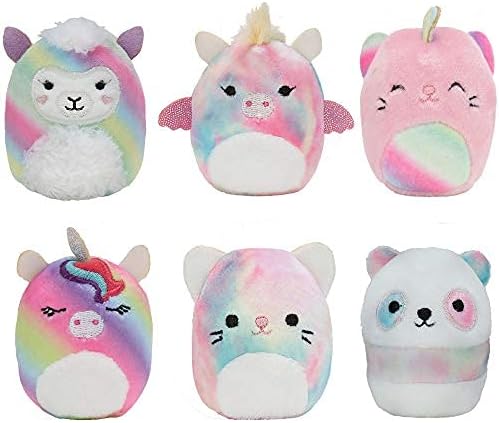 Squishville by Squishmallow Mini Plush Rainbow Dream Squad, Six 2” Rainbow Animals, Irresistibly Soft Colorful Plush, Mini Cat, Llama, and Panda Squishmallows