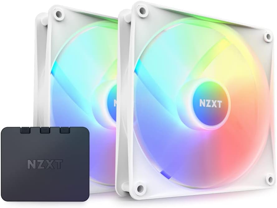 NZXT F140 RGB Core Twin Pack – 2 x 140mm Hub-Mounted RGB Fans with RGB Controller – 8 Individually-Addressable LEDs – Semi-Translucent Blades – High Static Pressure & Airflow – CAM Software – White