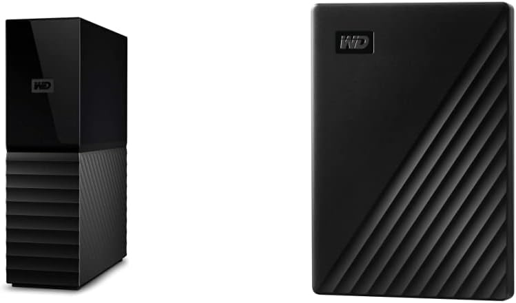 WD 6TB My Book Desktop External Hard Drive, USB 3.0 – WDBBGB0060HBK-NESN & 2TB My Passport Portable External Hard Drive with backup software and password protection, Blue – WDBYVG0020BBK-WESN