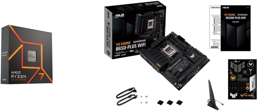 AMD Ryzen 7 7700X 8-Core, 16-Thread Unlocked Desktop Processor ASUS TUF Gaming B650-PLUS WiFi Socket AM5(LGA 1718)Ryzen 7000 ATX Gaming Motherboard(14Power Stages, PCIe® 5.0 M.2 Support,DDR5 Memory)