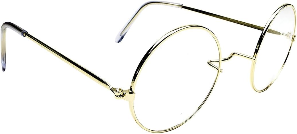 Kangaroo Gold Santa Claus Glasses: Perfect for Harry Potter Costume, Halloween Circle Glasses, Clear Lenses, Round Glasses Non Prescription, Nerd Cosplay Accessories for Men, Women, and Kids