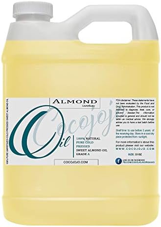 Dr Joe Lab Sweet Almond Oil for Hair, Sweet Almond Oil for Skin, Almond Oil Organic for Body, Nails, 100% Pure Natural Cold Pressed Unrefined Extra Virgin Moisturizes & Nourishes – 32 Fl Oz