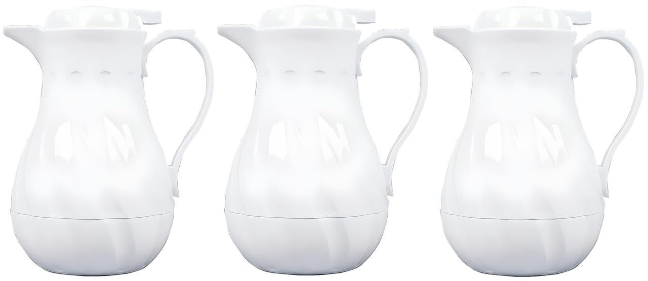 OCS Parts Set of 3 Easy Pour Thermal Coffee Carafes | 10-Inch Insulated Hot and Cold Beverage Pitcher Server for Coffee, Tea, Hot Chocolate and Water | 42-Ounce | White