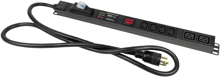 Metered-Breaker-Surge Protection PDU, 240V, L6-30P, 30A, 7200watts, (4) C13 & (2) C19 Outlets, Crypto Mining PDU, Data Centre PDU, ASIC/RIGS PDU