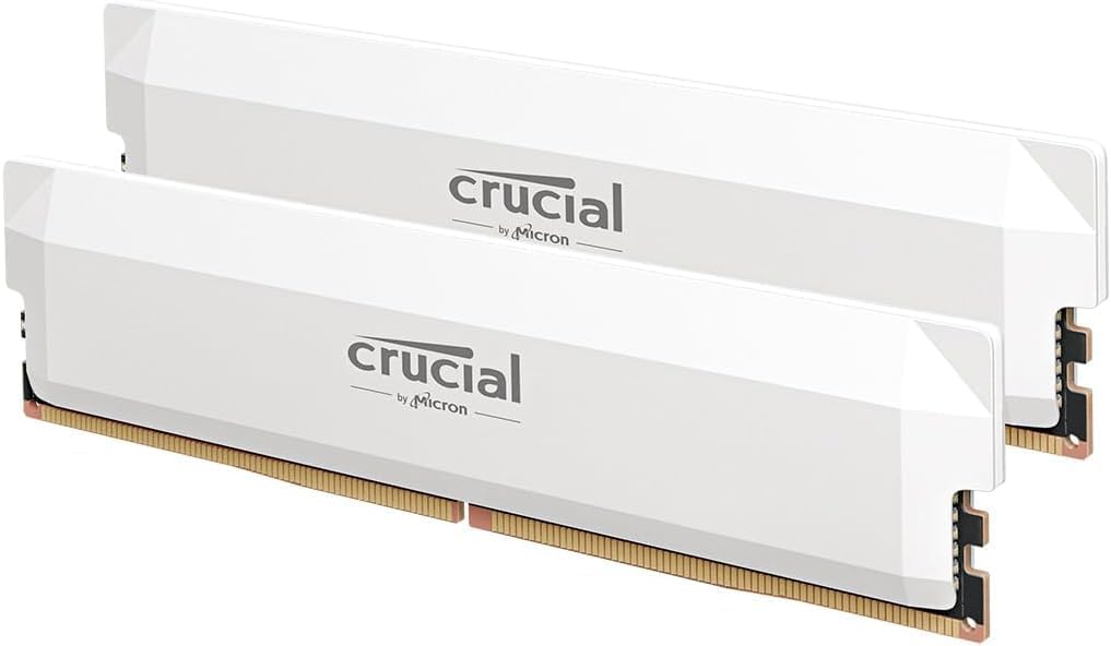 Crucial Pro DDR5 RAM 32GB Kit (2x16GB) 6400MHz CL38, Overclocking Desktop Gaming Memory, Intel XMP 3.0 & AMD Expo Compatible – White CP2K16G64C38U5W