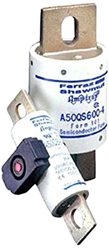 Mersen A50QS Semiconductor Protection Fuse with Bolt-in Mount, 500VAC/DC, 200kA AC/87kA DC, 150 Ampere, 1-7/32″ Diameter x 3-5/8″ Length