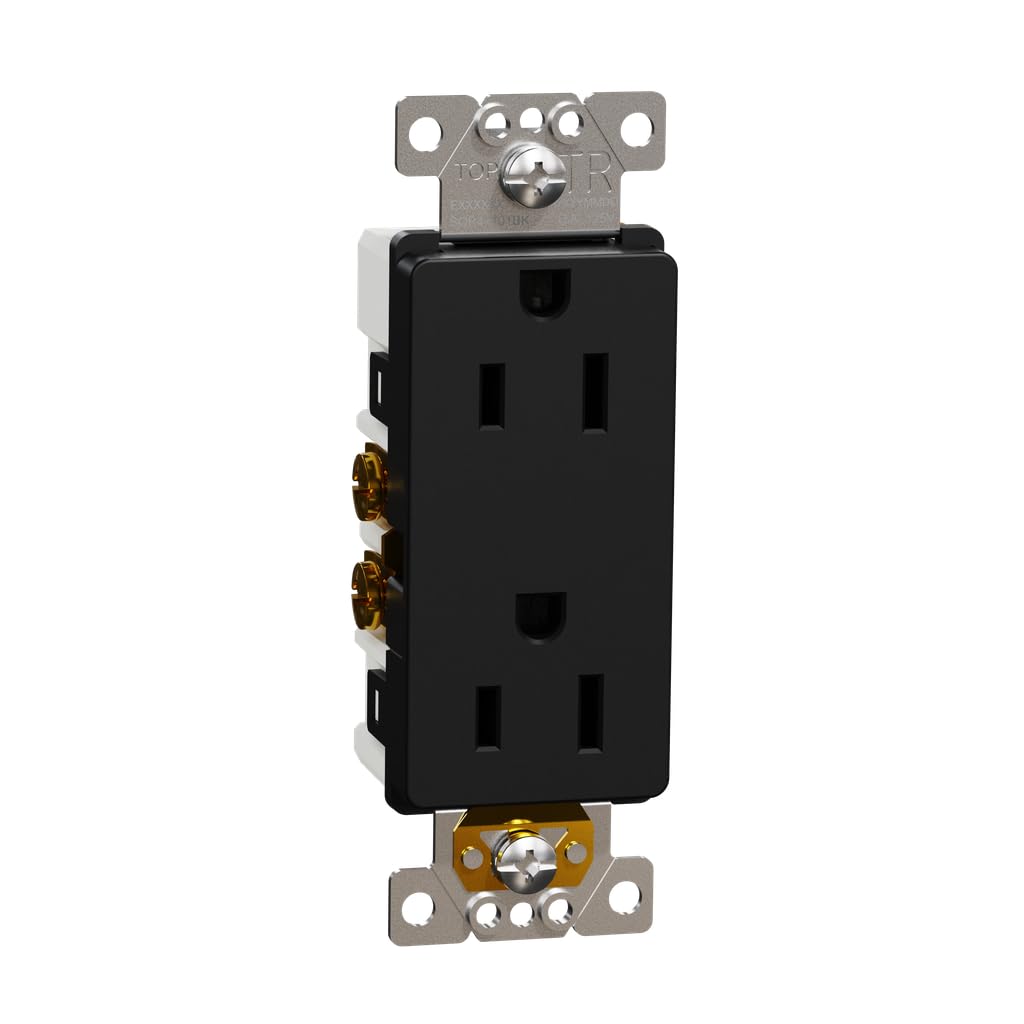 Schneider Electric – Square D X Series 15A 125V Tamper Resistant Duplex Decorator Receptacle Outlet, Screw-In Installation, Side Wire Clamps, Matte Black, Thermoplastic Material – Wall Plate Required