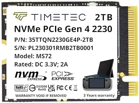 Timetec 2TB M.2 2230 SSD NVMe PCIe Gen4x4 Read Up to 7,000 MB/s Compatible with Steam Deck, ASUS ROG Ally, Microsoft Surface pro 9/ pro 8/pro 7+/pro X/laptop3/laptop4/laptop go/book3, Mini PCs