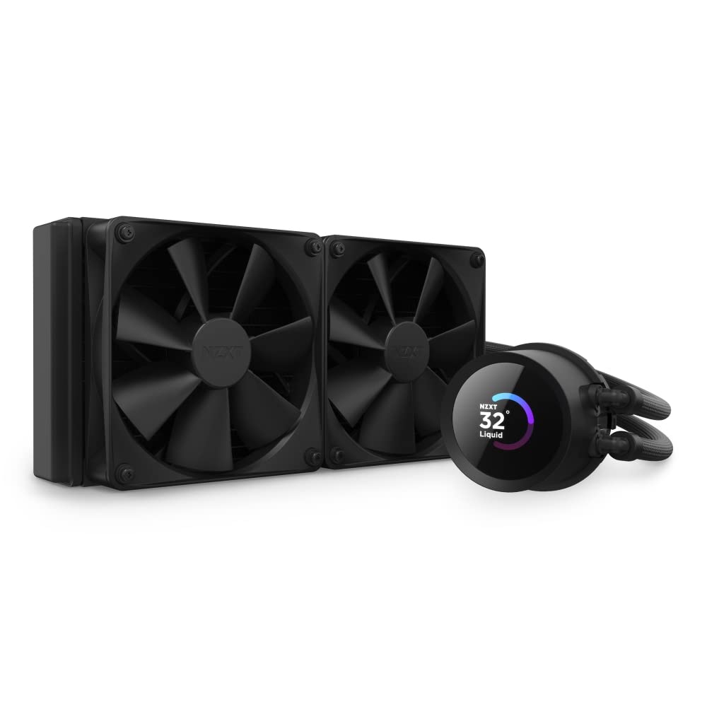 NZXT Kraken 240 – RL-KN-240-B1 – 240mm AIO CPU Liquid Cooler – Customizable 1.54″ Square LCD Display for Images, Performance Metrics and More – High-Performance Pump – 2 x F120P Fans – Black