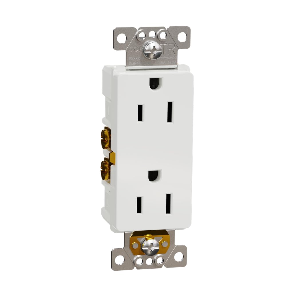 Schneider Electric – Square D X Series 15A 125V Tamper Resistant Duplex Decorator Receptacle Outlet, Screw-In Installation, Side Wire Clamps, Matte White, Thermoplastic Material – Wall Plate Required