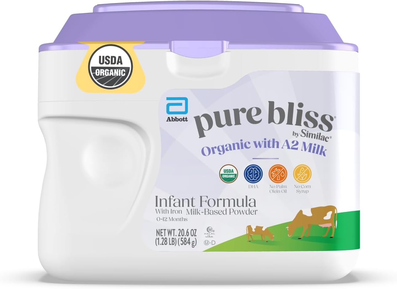 Pure Bliss by Similac Organic with A2 Milk Infant Formula, Easy to Digest, USDA-Certified Organic, Powder, 20.6-oz Tub