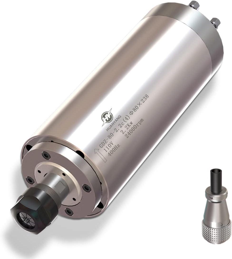 Huanyang Water Cooled CNC Spindle Milling Motor 110V 2.2KW 24000RPM 400hz Φ80mm ER20 Collet for Engraving Machine